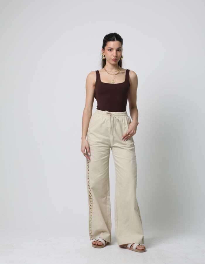 PANT LINO ORQUIDEAS BEIGE